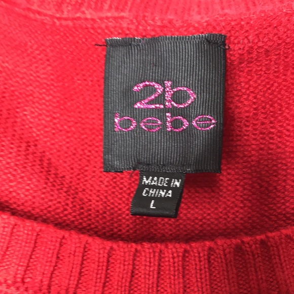 2B Bebe Red Striped Sequined Short Sleeve Christmas Sweater L Large - Picture 2 of 8